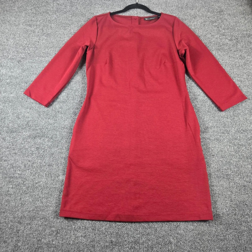 NY & Co Sheath Dress Womens Small Red Back Button Stretch Knit Pockets